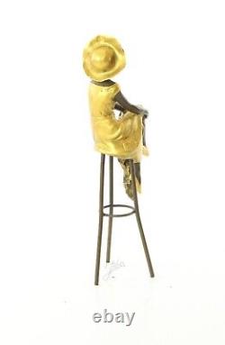 Colored Bronze Woman Sculpture Art Deco on Stool after Demetre Chiparus