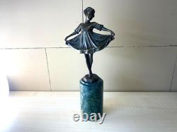 Colorful Art Deco Bronze Sculpture of a Ballerina After Ferdinand Preiss