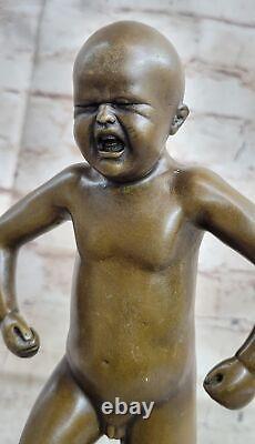 Cry Baby Bronze Sculpture Statue Figure Art Deco Marble Base Open