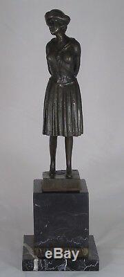 D. H. Chiparus (after) Bronze Marble Pedestal Depicting An Art Deco Woman