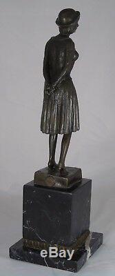 D. H. Chiparus (after) Bronze Marble Pedestal Depicting An Art Deco Woman