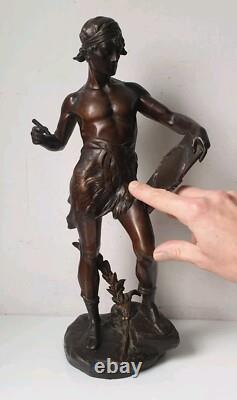 DEFECT sculpture 40 cm bronze Edouard Drouot Art Nouveau scribe allegory poetry