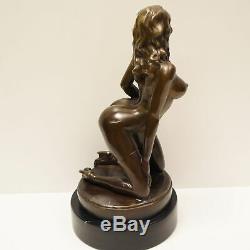 Demoiselle Statue Sculpture Naked Sexy Pin-up Art Deco Style Bronze Massive Sign