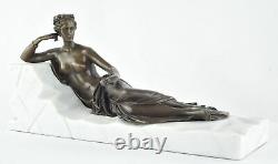 Demoiselle Statue Sculpture Naked Sexy Style Art Deco Bronze Massive Sign