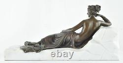Demoiselle Statue Sculpture Naked Sexy Style Art Deco Bronze Massive Sign