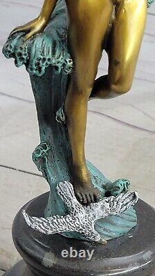 Domestic Art Decoration: Nude Young Woman Girl Bronze Marble Statue