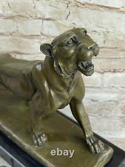 Done Bronze Sculpture Sale Marble Deco Art Lion Female Lecourtier Signed