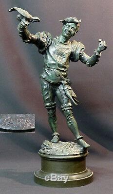 E 1870 Superb Statue Sculpture Bronze Signed Barye Falconer 43cm 5.2kg Art