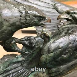 EAGLE COMBAT signed RICHÉ sculpture Bronze ART DECO antique vintage patina