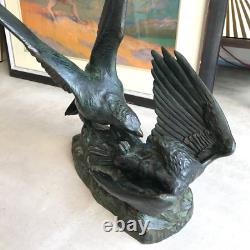 EAGLE COMBAT signed RICHÉ sculpture Bronze ART DECO antique vintage patina