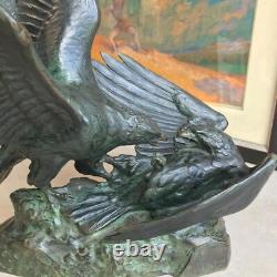 EAGLE COMBAT signed RICHÉ sculpture Bronze ART DECO antique vintage patina