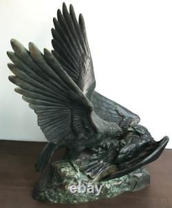 EAGLE COMBAT signed RICHÉ sculpture Bronze ART DECO antique vintage patina