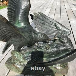 EAGLE COMBAT signed RICHÉ sculpture Bronze ART DECO antique vintage patina