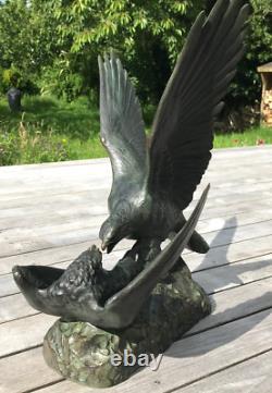 EAGLE COMBAT signed RICHÉ sculpture Bronze ART DECO antique vintage patina