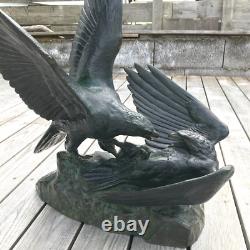 EAGLE COMBAT signed RICHÉ sculpture Bronze ART DECO antique vintage patina