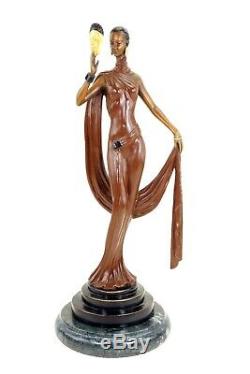 Elegant Art Deco Bronze Sculpture Signed Dancer With Mask For Preiss