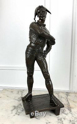 Emile Laporte Bronze Sculpture Harlequin Comedy Del Arte 54cm H