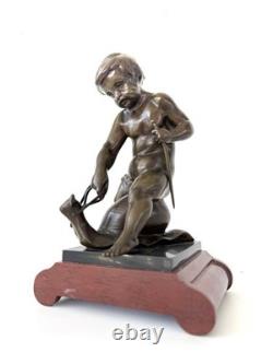 Émile Picault Bronze Boy Riding Snail Sculpture Base Art Deco Art Nouveau France