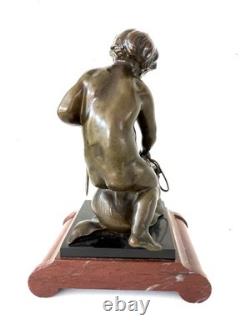 Émile Picault Bronze Boy Riding Snail Sculpture Base Art Deco Art Nouveau France