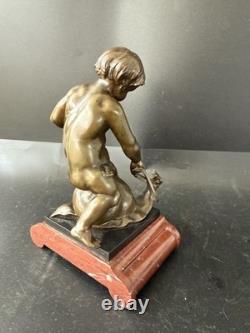 Émile Picault Bronze Boy Riding Snail Sculpture Base Art Deco Art Nouveau France