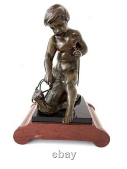 Émile Picault Bronze Boy Riding Snail Sculpture Base Art Deco Art Nouveau France