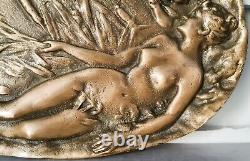 Empty flat bronze sculpture plateau Art Nouveau E. Seraphin Vernier naked lady