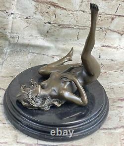 Erotic Art Deco Female Nude Bronze Marble Sculpture Figurine Base Sale