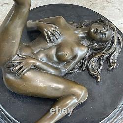 Erotic Art Deco Female Nude Bronze Marble Sculpture Figurine Base Sale