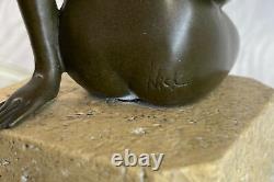 Erotic Art Deco Female Nude Bronze Sculpture Marble Figurine Base Sale