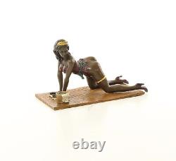 Erotic Bronze Sculpture of a Lady Wrestling the Ground in Viennese Art Style