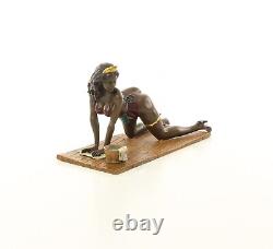 Erotic Bronze Sculpture of a Lady Wrestling the Ground in Viennese Art Style