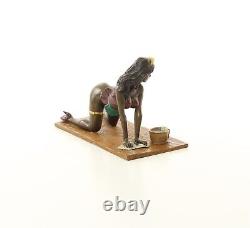 Erotic Bronze Sculpture of a Lady Wrestling the Ground in Viennese Art Style