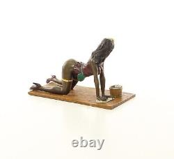 Erotic Bronze Sculpture of a Lady Wrestling the Ground in Viennese Art Style