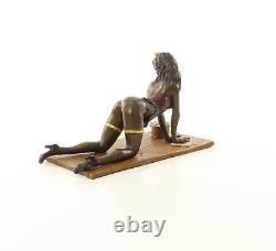 Erotic Bronze Sculpture of a Lady Wrestling the Ground in Viennese Art Style