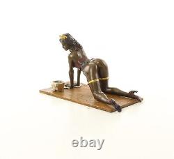 Erotic Bronze Sculpture of a Lady Wrestling the Ground in Viennese Art Style