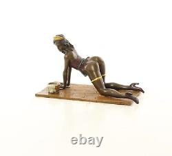 Erotic Bronze Sculpture of a Lady Wrestling the Ground in Viennese Art Style