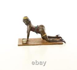 Erotic Bronze Sculpture of a Lady Wrestling the Ground in Viennese Art Style