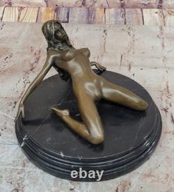 Erotic Sculpture Sexy Girl Nude Provocative Pose Bronze Statue Sexual Art
