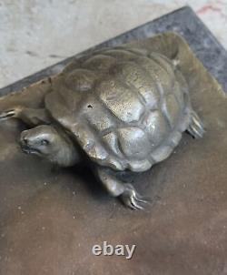 European Art Nouveau Roman Bronze Statue of Girl and Turtle Signed Vitaleh