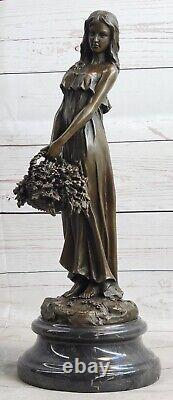 Exquisite Bronze Art Deco Sculpture Voluptuous Woman 'Holding' Flower Basket