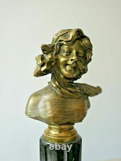 F Renard, Bust of Woman, Bronze Sculpture, Art Nouveau Signature to See