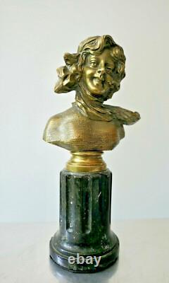 F Renard, Bust of Woman, Bronze Sculpture, Art Nouveau Signature to See