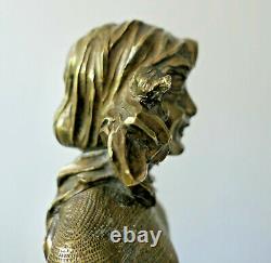 F Renard, Bust of Woman, Bronze Sculpture, Art Nouveau Signature to See