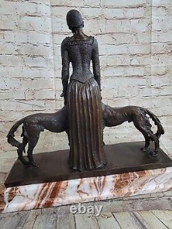Fabulous Bronze Statue Sculpture Girl Woman Lady Dog Art Deco