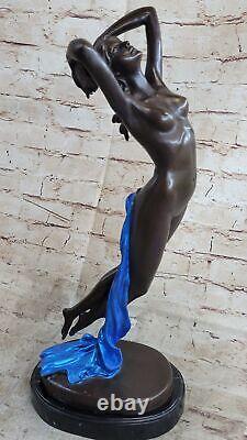 Female Bronze Chair Figurine Nude Woman Art Deco Sculpture Incense