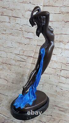 Female Bronze Chair Figurine Nude Woman Art Deco Sculpture Incense