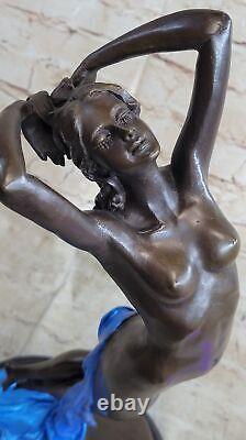 Female Bronze Chair Figurine Nude Woman Art Deco Sculpture Incense