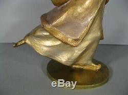 Figure Skater Sculpture Chryselephantine Style Art Nouveau Bronze Signed Vanrose
