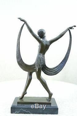 Figurine Statue Bronze Sculpture Signed Art Deco Chair Girl Dancer Fayral