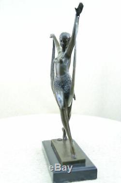 Figurine Statue Bronze Sculpture Signed Art Deco Chair Girl Dancer Fayral